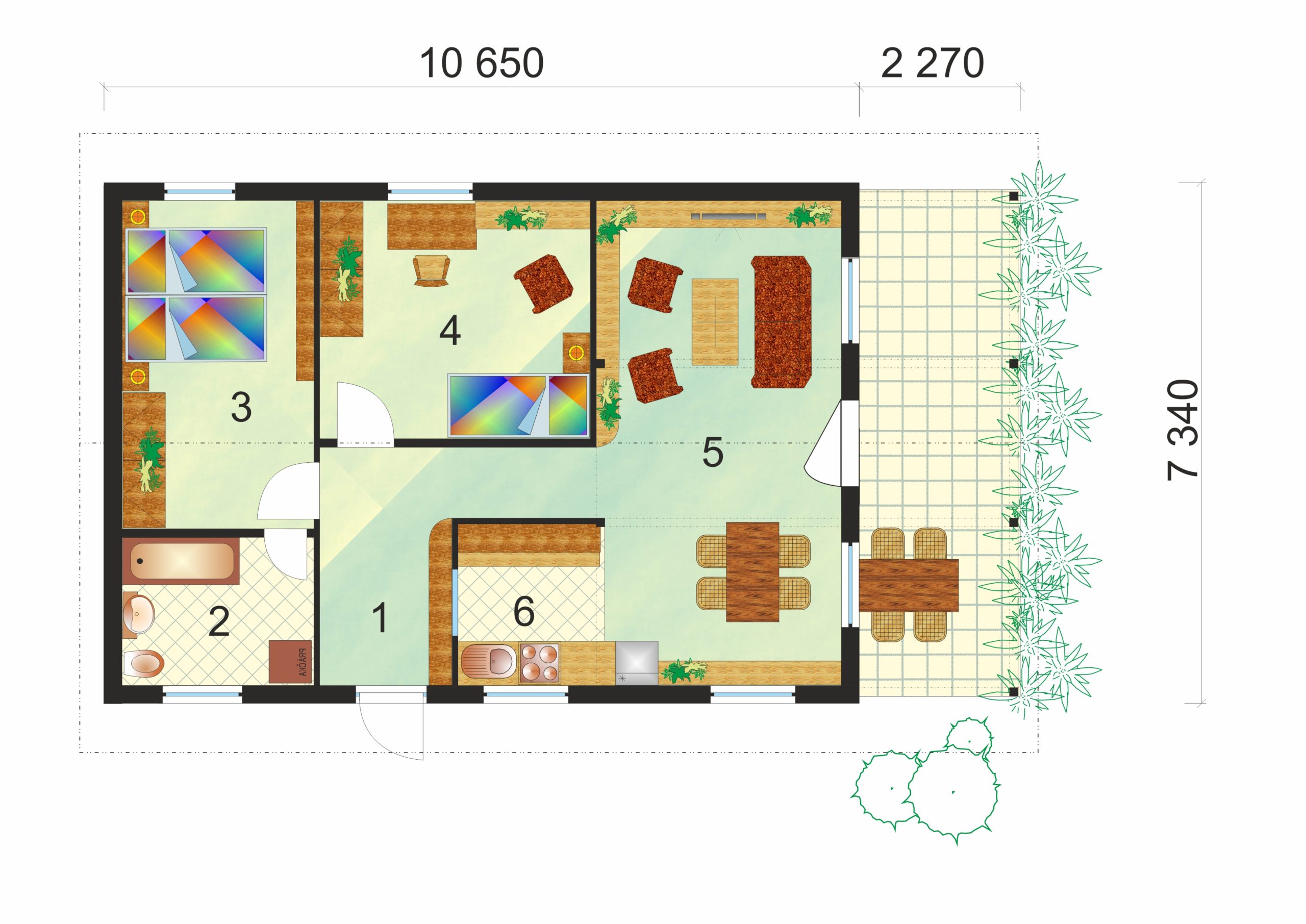 3-izbový bungalov pre menšie pozemky - č.13 pôdorys 2022