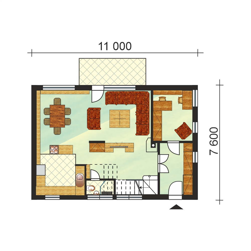 Pôdorys dvojpodlažného rodinného domu s otvorenou obývacou izbou - č.55 - 1