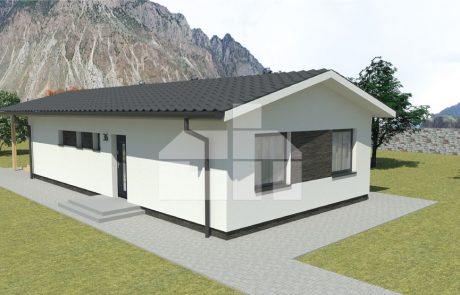 Projekt úzkeho trojspálňového montovaného bungalovu - č.36