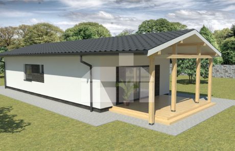 Projekt úzkeho trojspálňového montovaného bungalovu - č.36