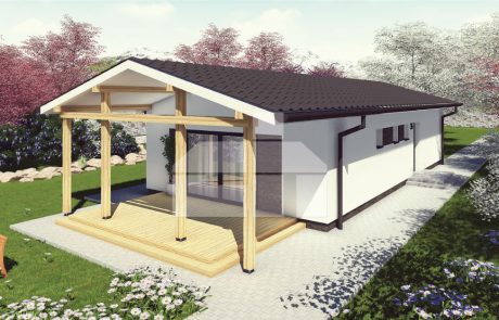 Projekt úzkeho trojspálňového montovaného bungalovu - č.36