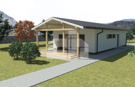 Projekt úzkeho trojspálňového montovaného bungalovu - č.36