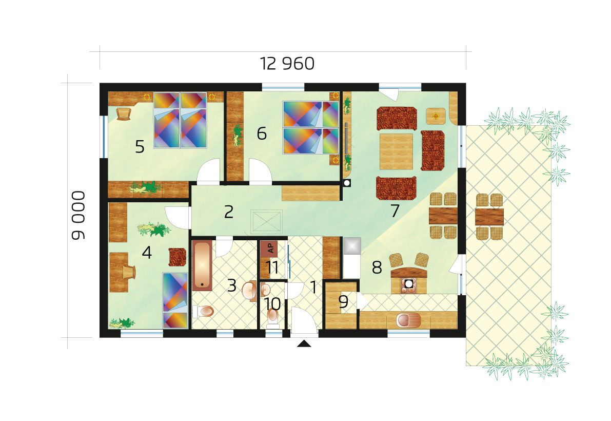 Obľúbený projekt rodinného domu s troma spálňami - č.31D3, pôdorys