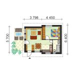 Pôdorys 2-izbového modulového domu - M2