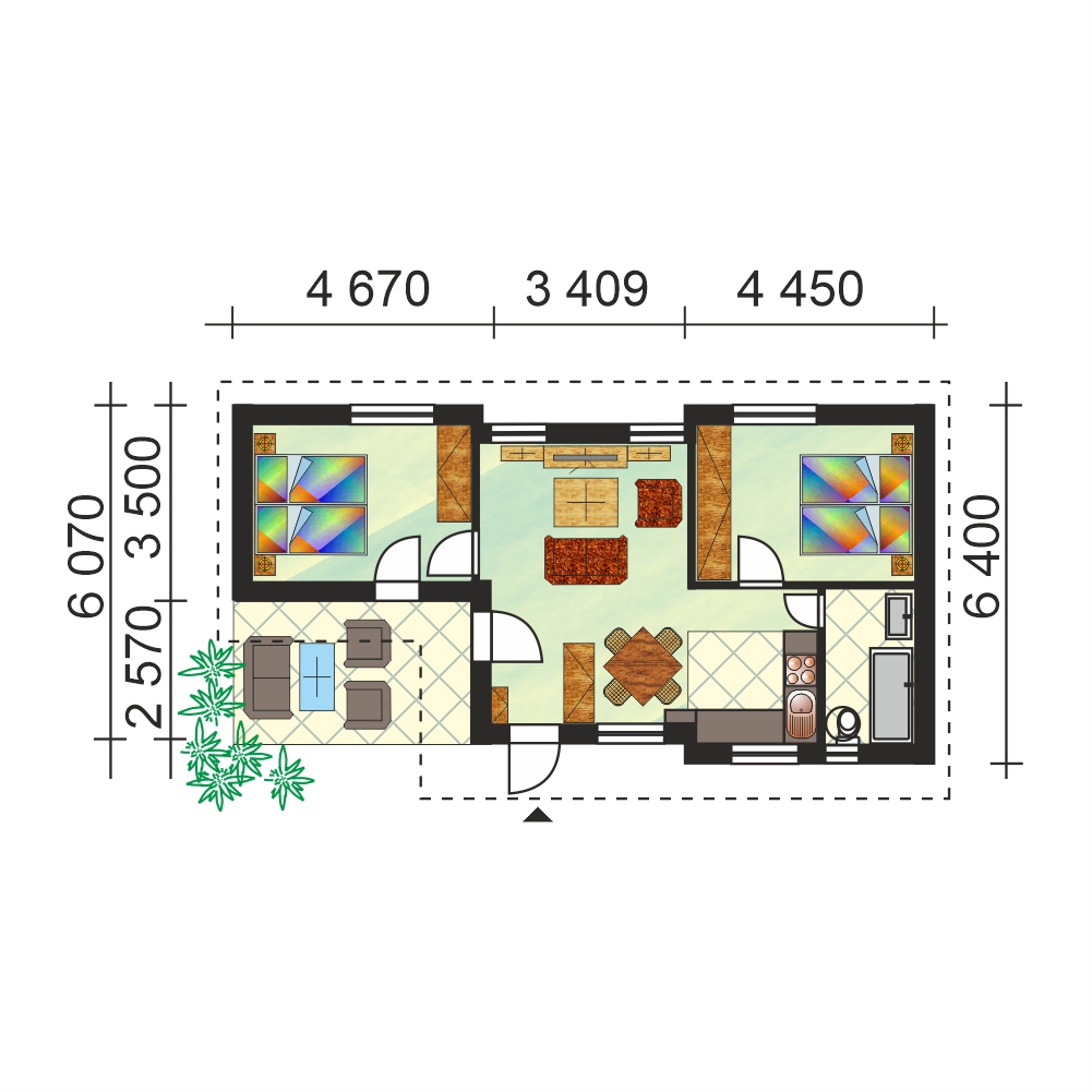 Pôdorys 3-izbového modulového domu - M3