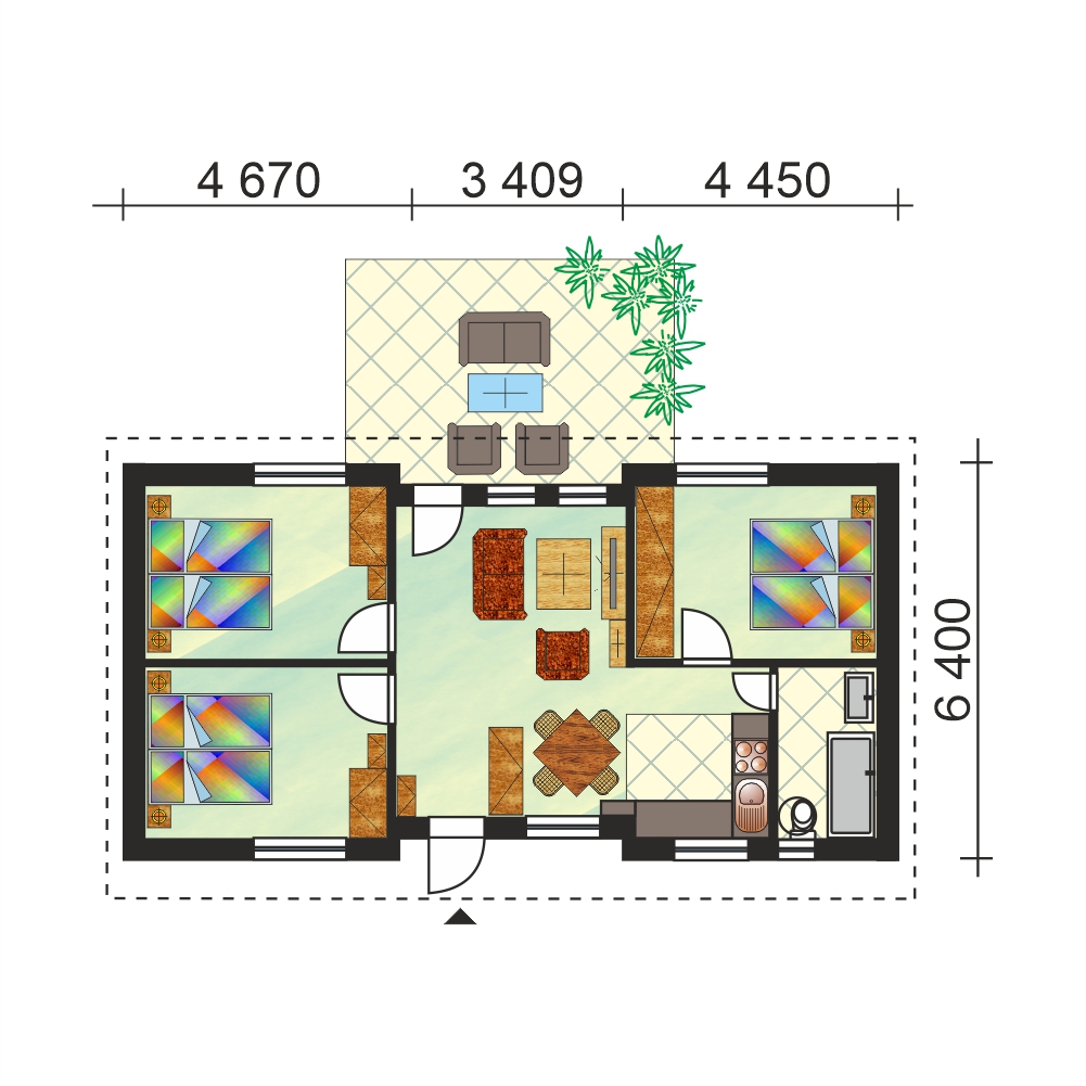 Pôdorys 4-izbového modulového domu - M4
